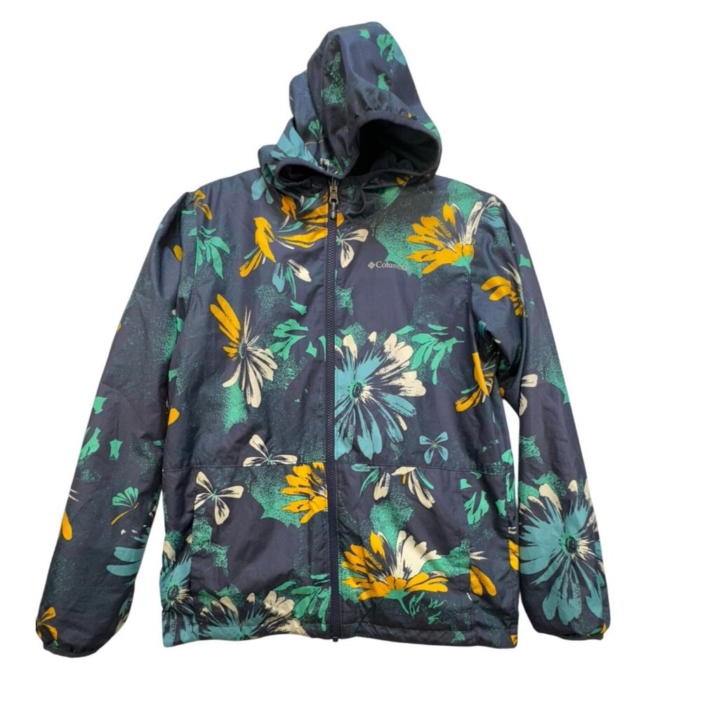 Columbia Youth Hooded Jacket Size L Multicolor Floral Reversible Full Zip